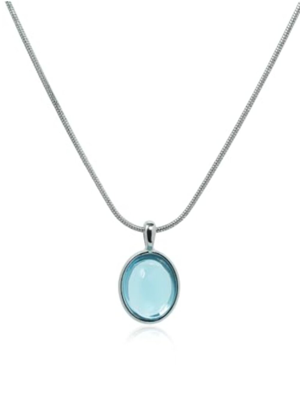 Silver Aquamarine Necklace Oval March Birthstone Pendant Dainty